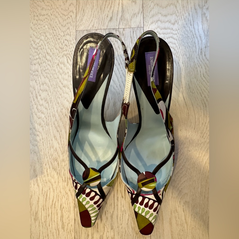 Authentic multicolor Emilio Pucci Slingback heels with cutout detailing! - Picture 2 of 7